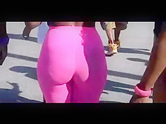 Tight ebony body with a great ass in pink spandex